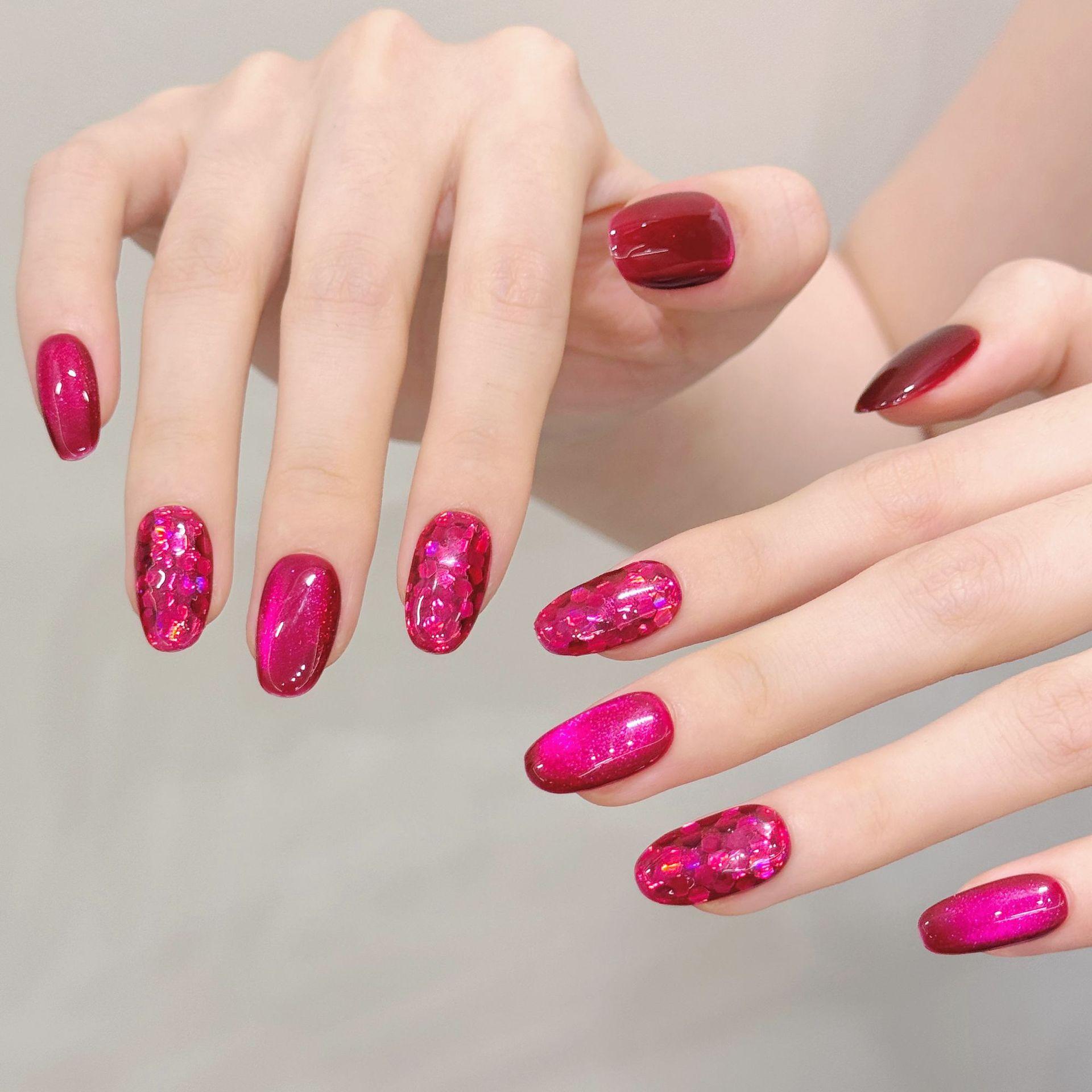 

Красные накладные ногти средней длины миндалевидной формы с дизайном, многоразовые накладные ногти, наклейки, глянцевые, с полным покрытием, акриловые, клейкие, наклейки для ногтей для женщин L