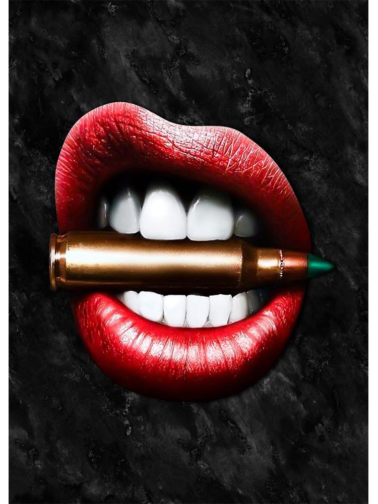 Gold Lips Canvas Painting Graffiti Style Poster Dollar Art Prints Bedroom Wall Decoration Murals For Modern Home Decor Aesthetic