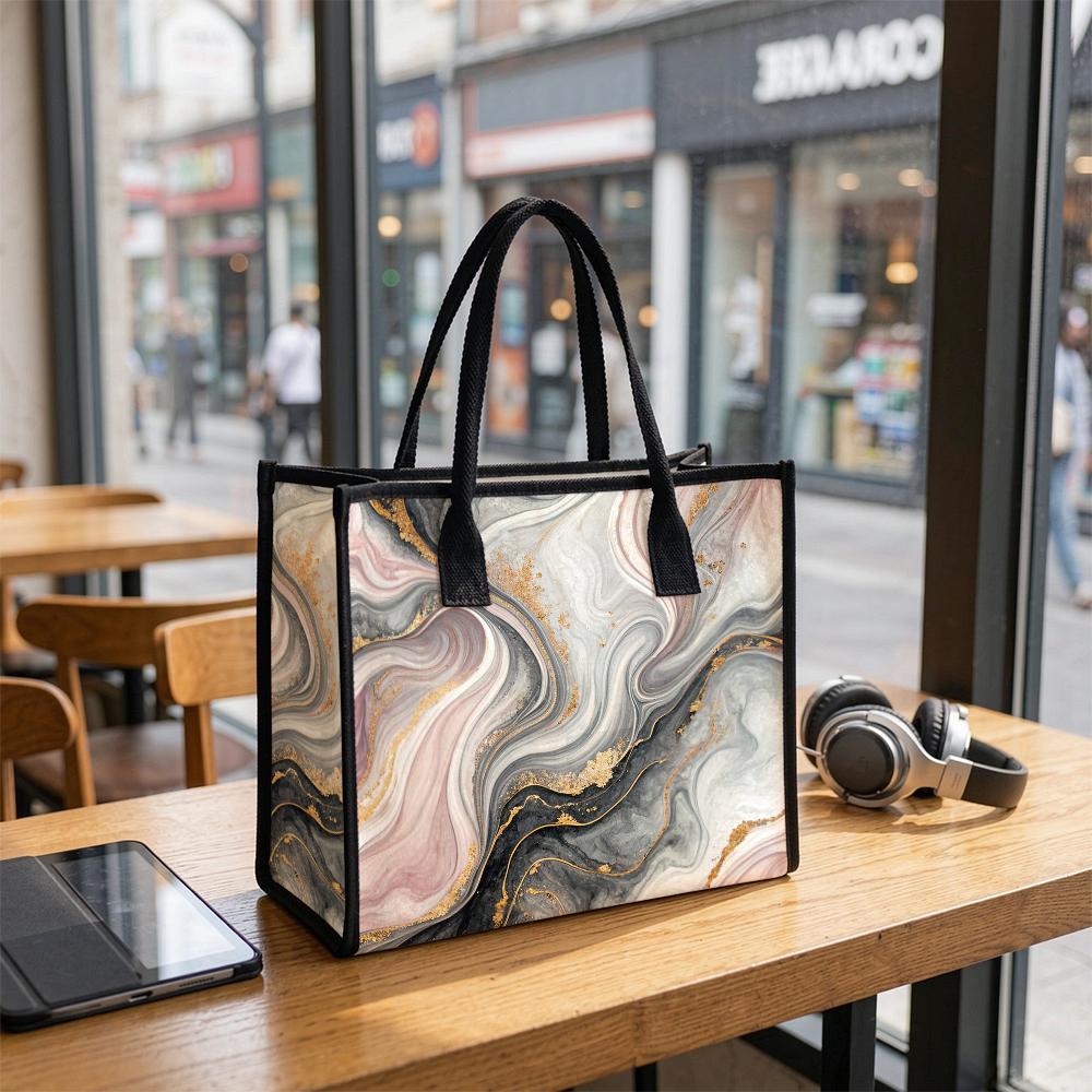 Marble Pattern Tote Bag Stylish Casual Daily Shopping Handbag for Women Portable Large Capacity Commuting Shoulder Bag