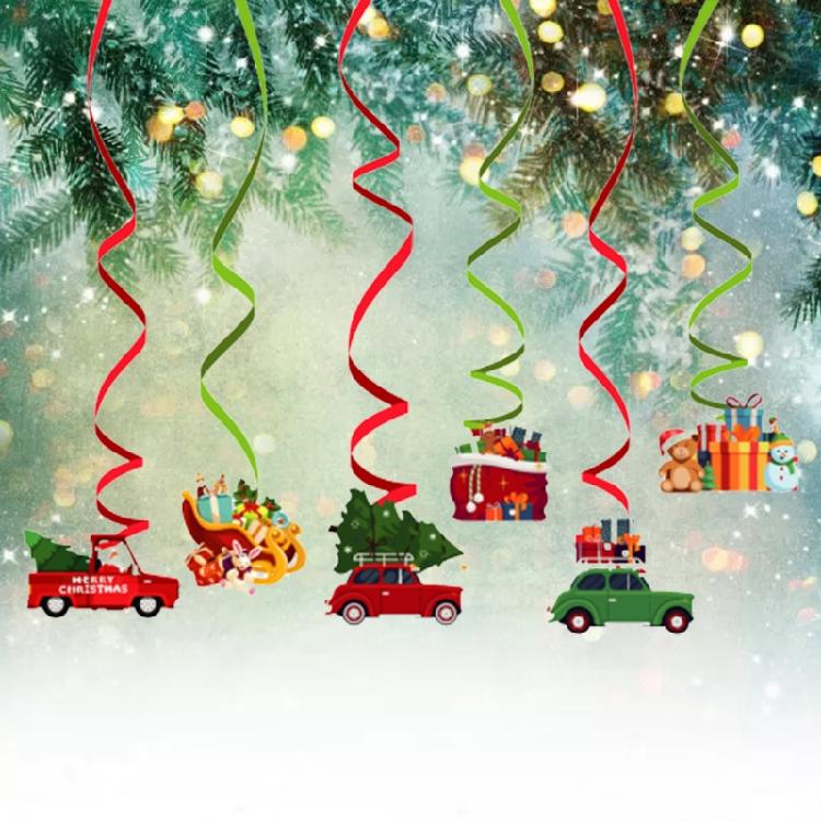 6Pieces/1Set Christmas Hanging Swirl Decoration Kit Holiday Party Decor Supply