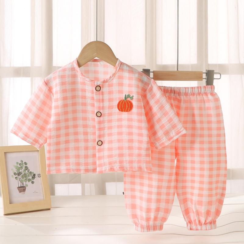 

2Pcs/Set Boys Girls Set Cloud Cotton Home Clothes Set Summer Cardigan Cartoon Children s Pajamas Spring Autumn Baby Top+Pants Sleepwear Suits 90 рожевий