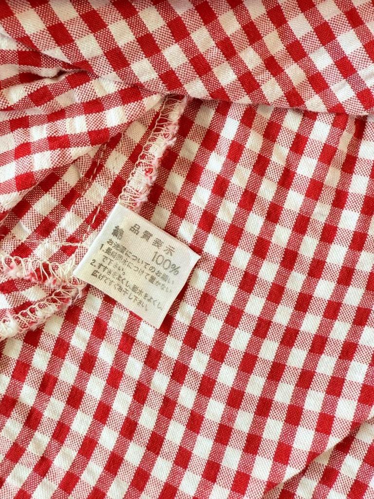 [USED] Familiar 2 piece set, red check dress, sailor collar, striped, size 90