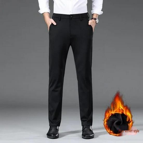 

Мужские облегающие брюки из эластичного шелка Mulberry — повседневные деловые брюки без глажки, на бархатной подкладке, для осени и зимы 29 чёрный