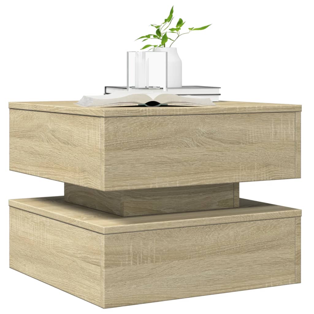  LED Coffee Table, Sonoma Oak, 50x50x40 Cm