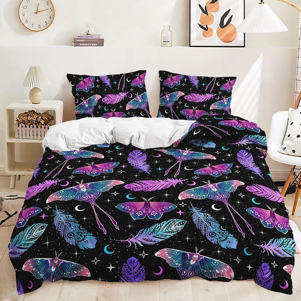 Three-Piece 3D Quilt Cover Gradual Change Butterfly Magic Kit Bedding