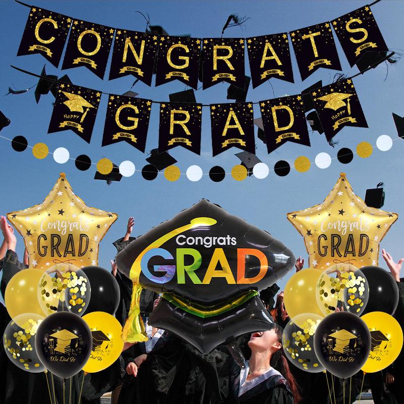 Graduation Ceremony Decoration Scholar Hat Certificate Trophy Graduation Season Theme Flag Birthday Balloon Set