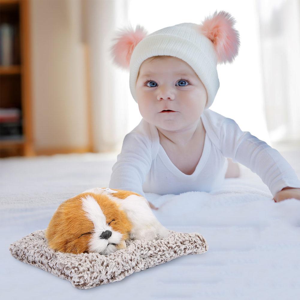 Simulation Sleeping Dog Puppy Ornament Animal Plush Toy Bamboo Charcoal Decor (Yellow)