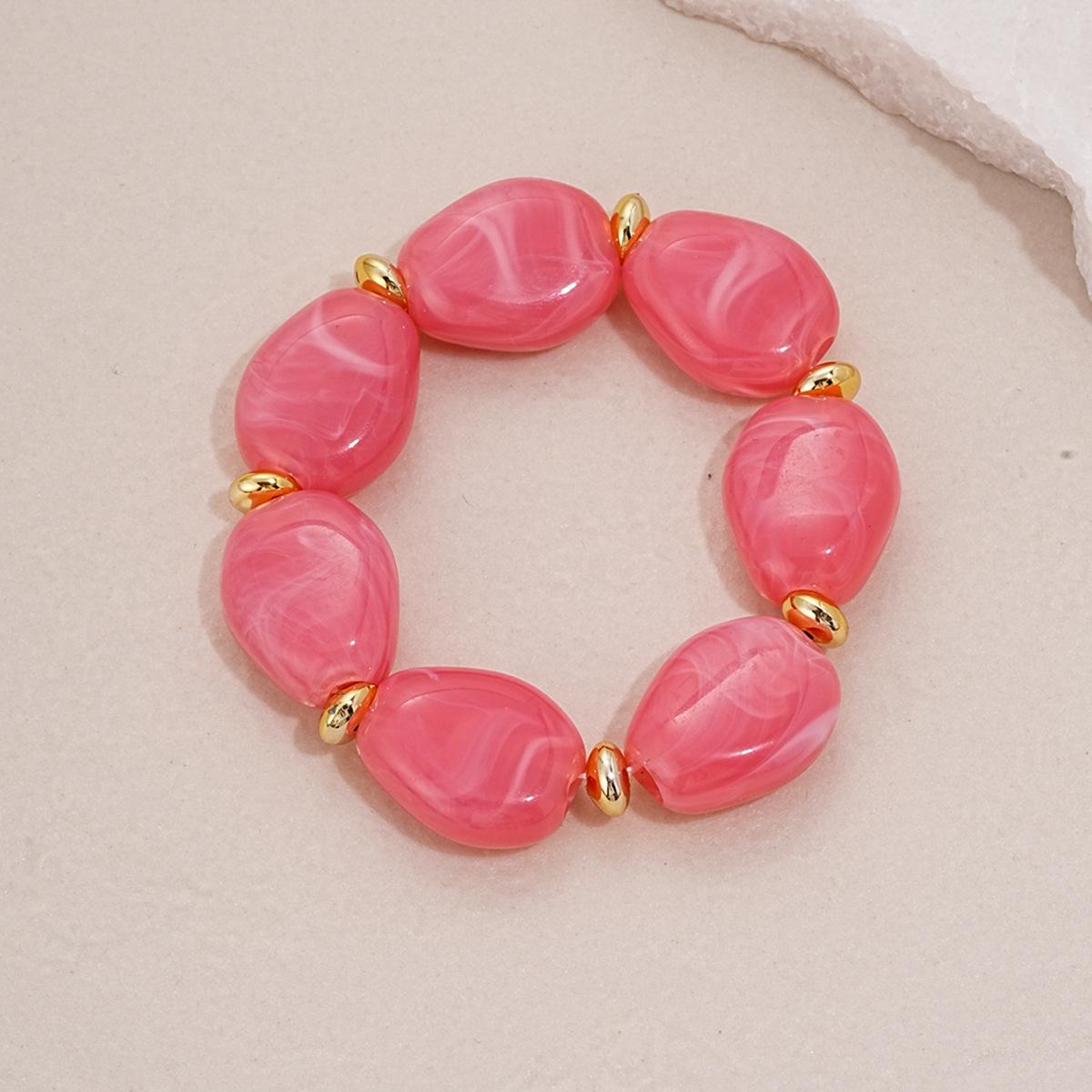 Irregular Imitation Marble Acrylic Oval Elastic Beaded Strand Bracelets for Women Leisure Bracelet Fashion Jewelry