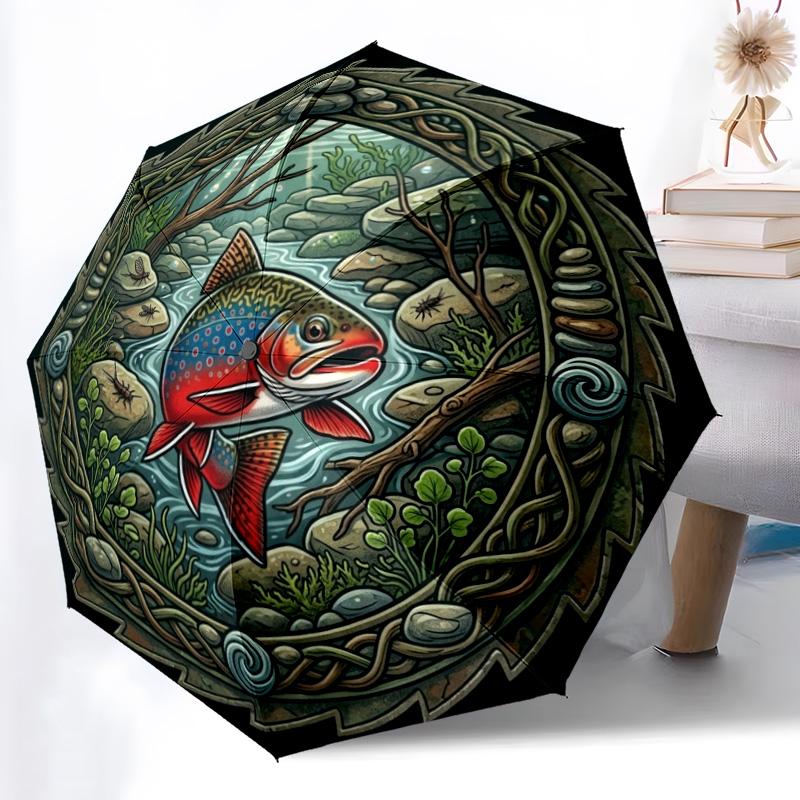 Fish River pattern umbrella, portable and foldable design, 8 ribs, a casual accessory for Halloween, Christmas, and birthday gifts. разноцветный