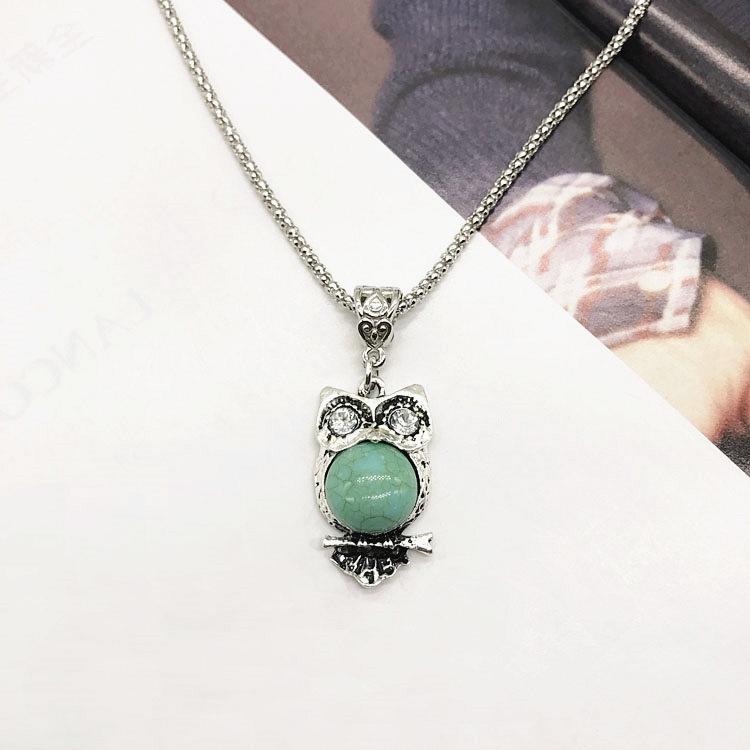 Vintage Necklace Earrings Set Bohemian Ancient Silver Turquoise Sweater Collarbone Chain Versatile Earrings