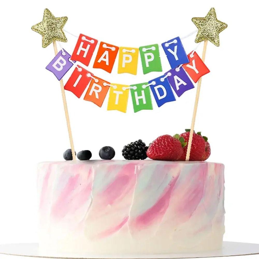 Cute Cake Banner Colorful Happy Birthday Cake Decor Pennant Cake Topper  Baby Shower Decor