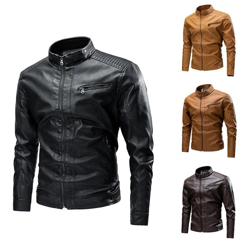 Men's PU Leather Jacket Spring Autumn Casual Vintage Coat Male PU Jacket