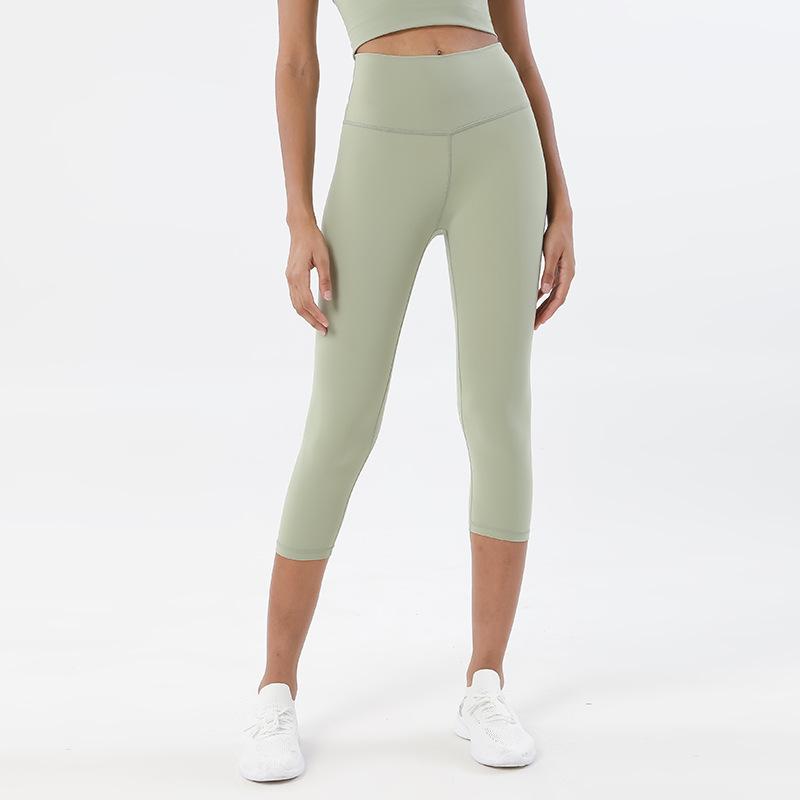 Double-sided Polished Nude Cropped Pants Yoga Pants Women's High Waist Hip Lift Peach Hip Sports Fitness Pants