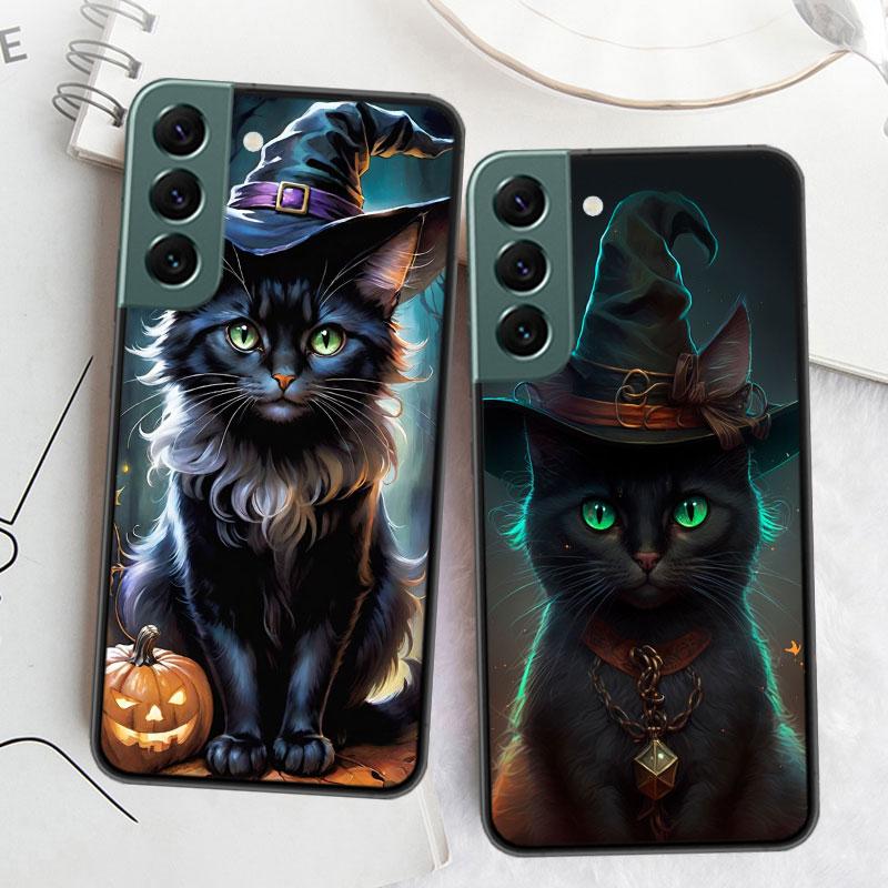 Halloween Magic Cat Phone Case For Samsung Galaxy S22 S25 Ultra S21 S10 Plus S26 Edge S20 S23 S24 FE Cover Silicone Soft TPU
