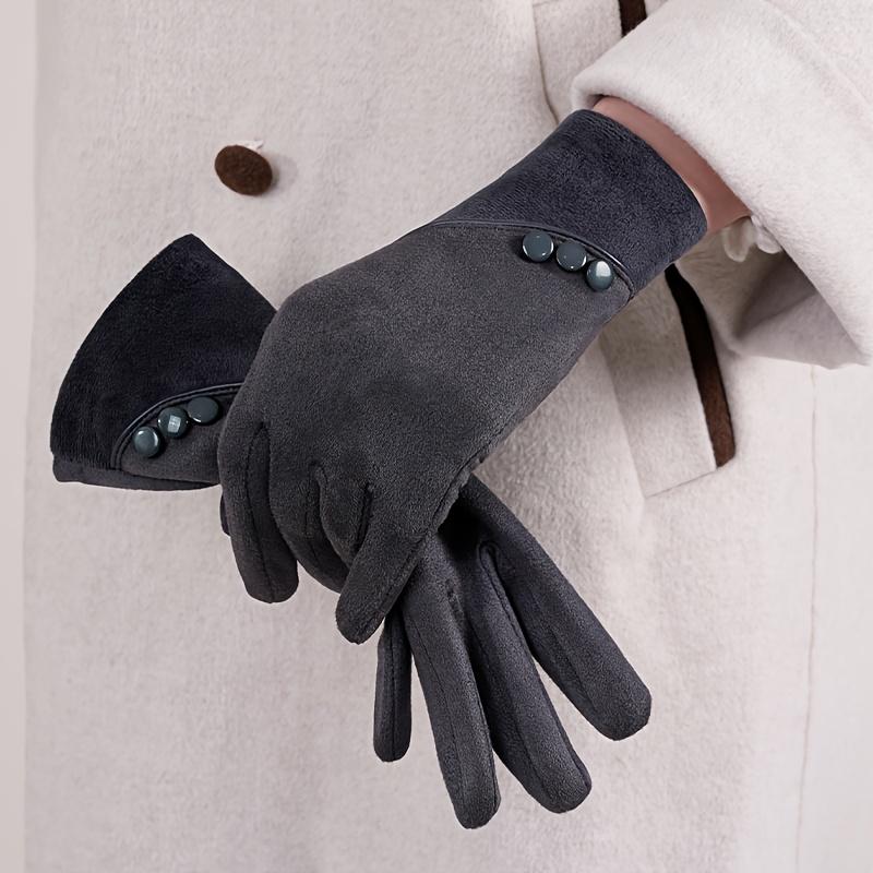 Women's Winter Touchscreen Gloves - Thickened Windproof Cold-Proof Hand Warmers with 3-Button Wrist Closure, Fingers for Smartphone Use