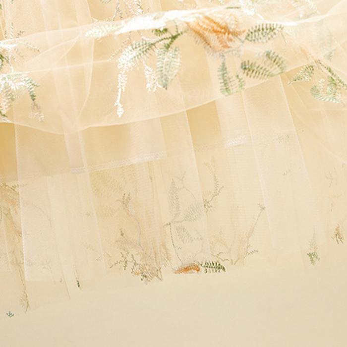 Women Spring Fall High Waist All Match Embroidery Flower Mesh A Line Skirt