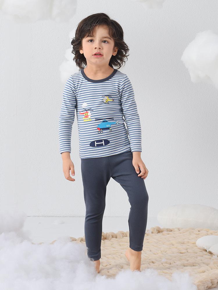 Dziecięcy Gruby Bawełniany Flanelowy Zestaw Piżamowy: Ciepła Jesienna Warstwa Bazowa z Okrągłym Dekoltem dla Chłopców