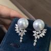 Imitation Pearl Earrings For Women, Elegant Temperament Geometric Zircon Stud Earrings, Light Luxury Jewelry With A Sense Of Design