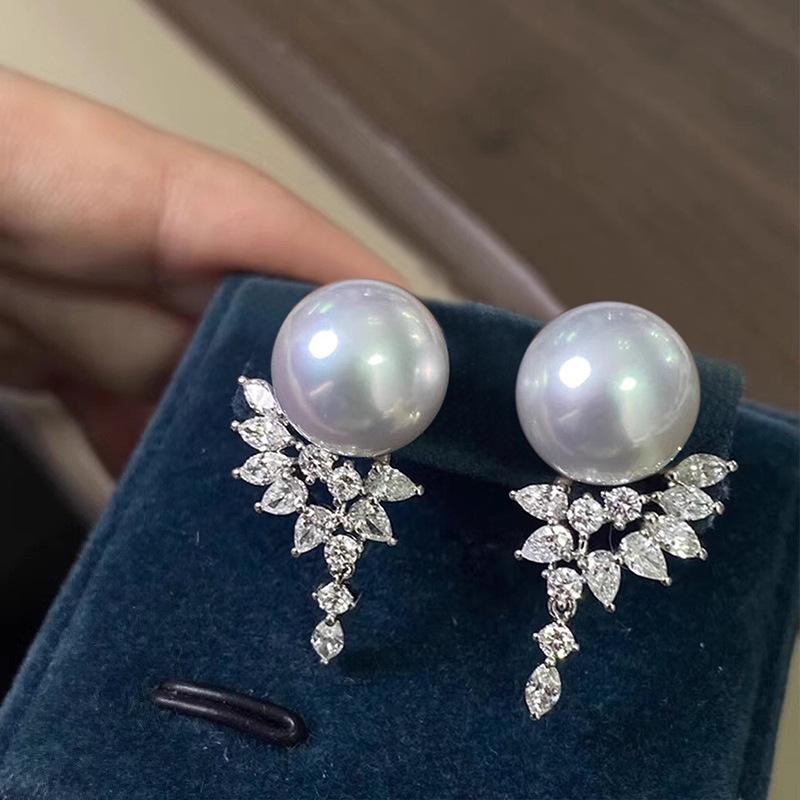 Imitation Pearl Earrings For Women, Elegant Temperament Geometric Zircon Stud Earrings, Light Luxury Jewelry With A Sense Of Design