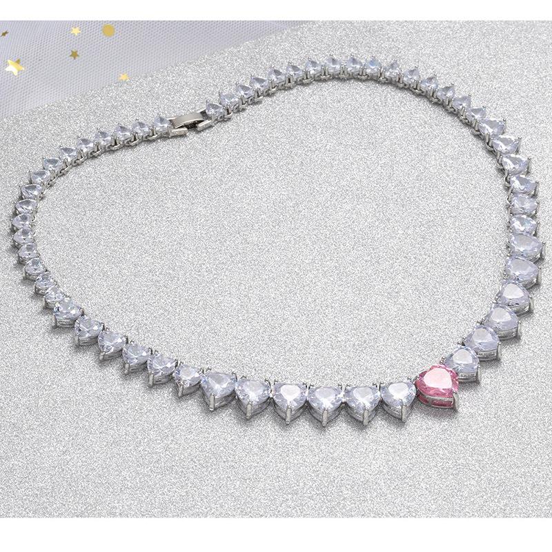 Peach Heart Zircon Necklace Pink Diamond Full Diamond Love Necklace Real Gold Electroplating Vl128