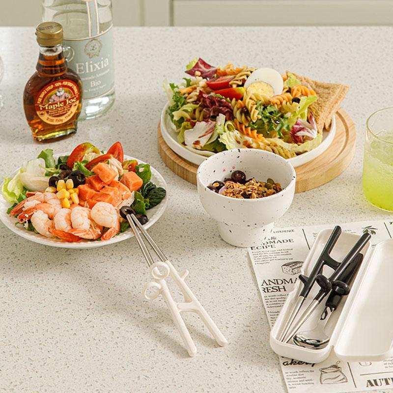 Edison Junior Stainless Steel Chopsticks Spoon Case Set Black (Right-Handed)