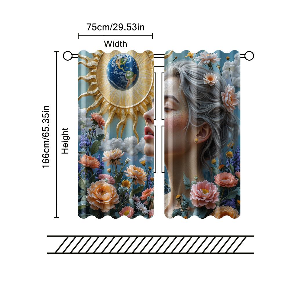 Filtering Curtains Excluding Rods Non Movable Without Batteries Earth Sun Goddess Use Bedrooms Living Curtain Set Of 2 Made Polyester Washable