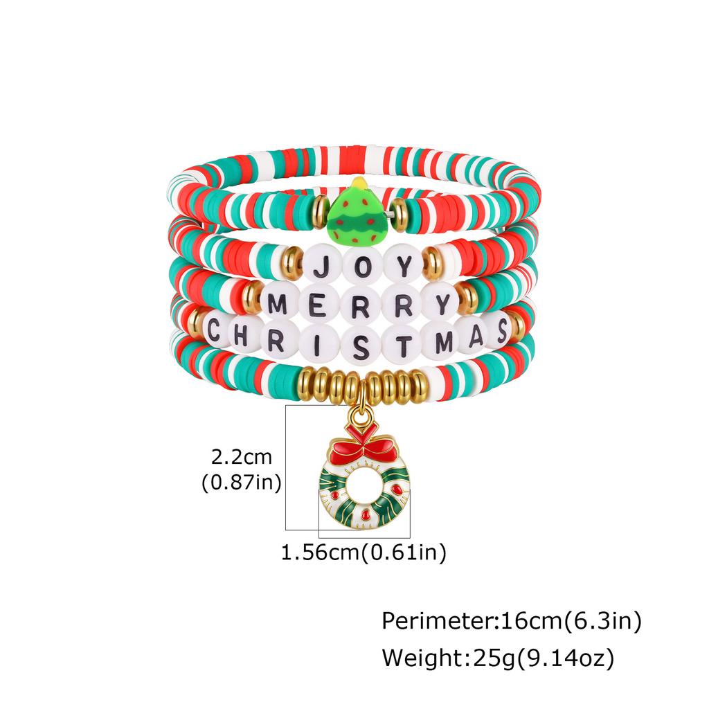 Christmas Bracelets, Charms Bell Snowman Xmas Tree Beaded Stretch Bracelets Set, Holiday Gift Jewelry For Women