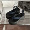 Small Black Strap-on Toe Platform Sandals Women's Fashion Heightened Wedge Heel Pinch Sandals