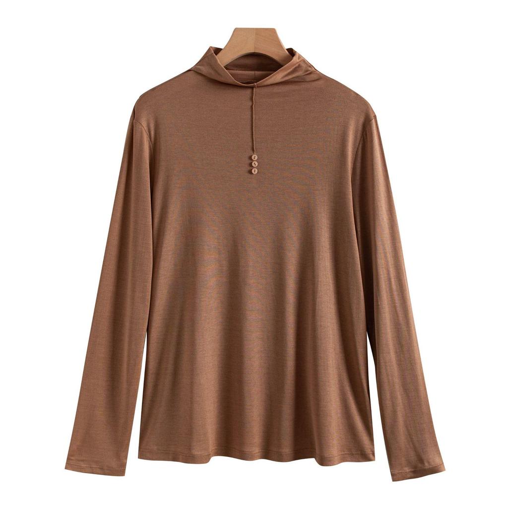 Herbst/Winter Damen Maulbeerseide Semi-High Neck Top mit Knopfdetail