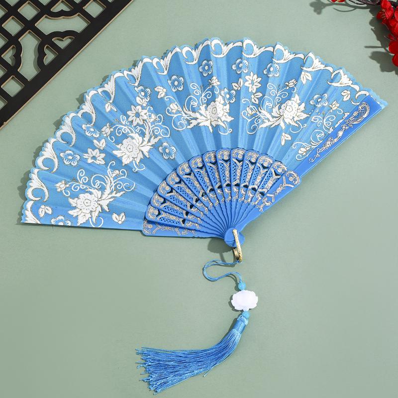 Vintage Folding Fan Chinese Style Dance Performance Hand Fans Gold Powder Plastic Fan Art Craft Gift Home Decor