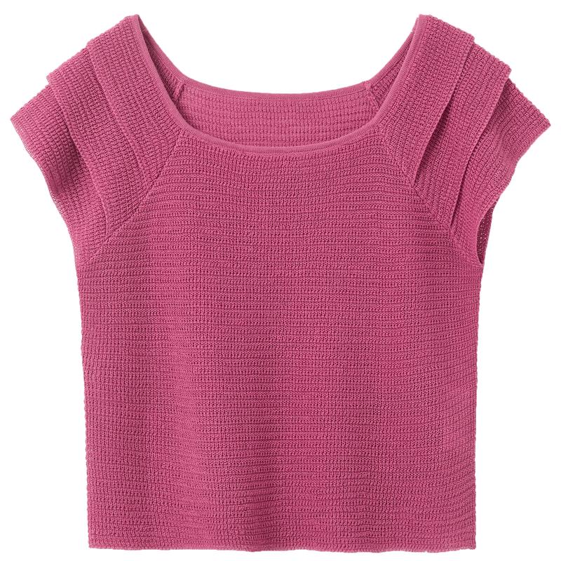 Sancai 2026 Summer U-Neck Flutter Sleeve Knit Top