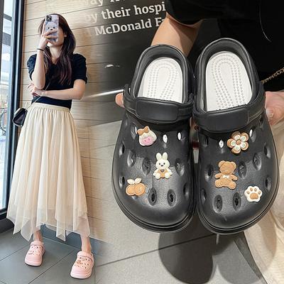 Hole Shoes Women'S Internet Celebrity Trend Outdoor Soft-Soled Beach Sandals Large Size Bag Head Half Slippers