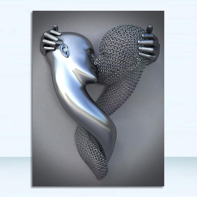 Romantic Abstract Metal Figure Sculpture Canvas Print: Modern Wall Art