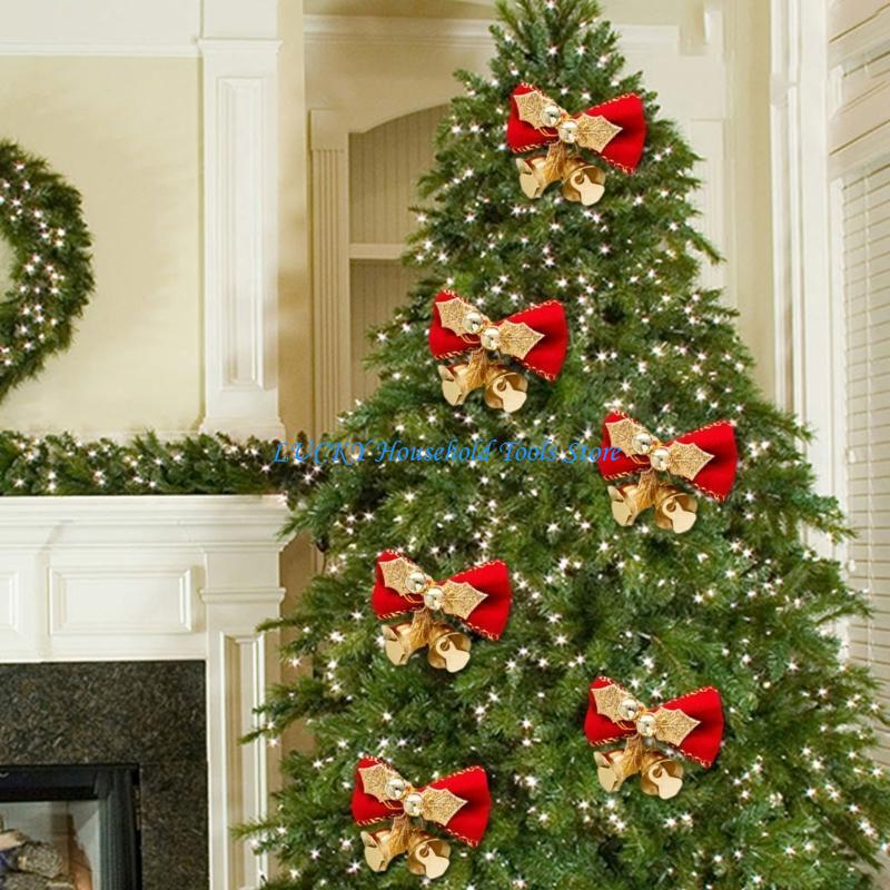 J0MC 12Pcs Small Christmas Tree Bows Christmas Bows with Bells Christmas Wreaths Bows