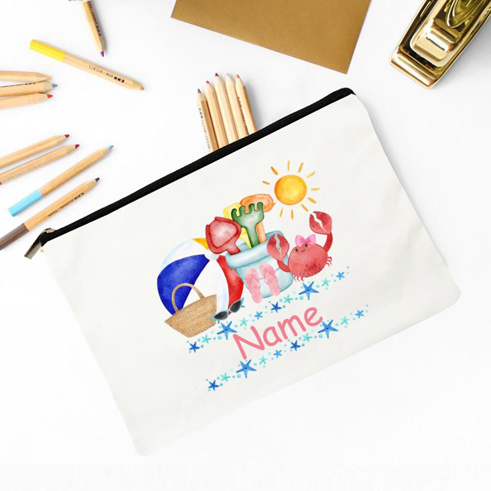 Personalized Beach Crab with Name Pencil Bag Stationery Bags Travel Makeup Toiletry Pouch Birthday Back To School Gift for Kids