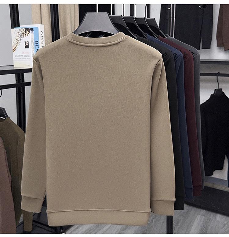 Men's Plus Velvet Thickened Round Neck Sweatshirt - Mid-Aged Casual, Warm, Skin-Friendly Base Layer