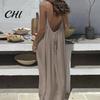 Autumn Jacket Dress Women's Backless Cami Summer Casual Sleeveless Boho Beach Maxi Women Spaghetti Strap Vacation Long Sundress with Back Tie