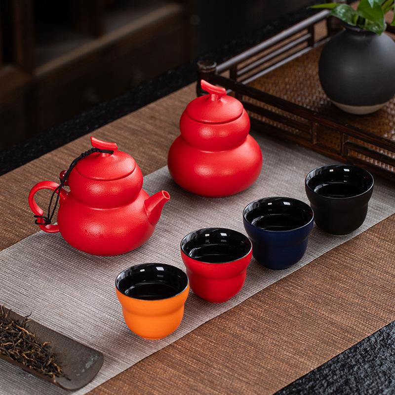 Retro red gourd teacup master cup ceramic tea tasting cup kung fu tea set single cup personal tea cup