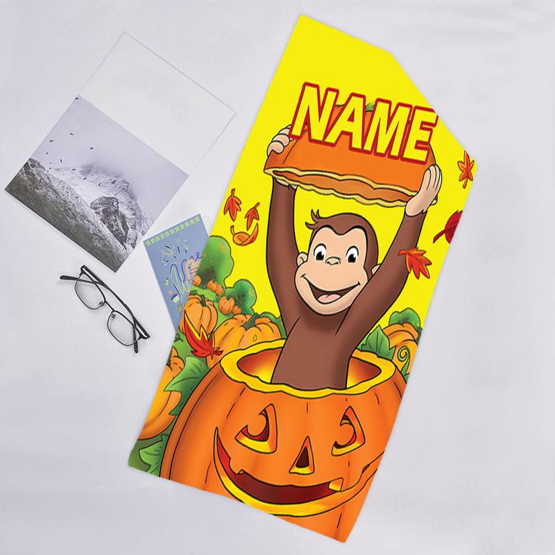 1pc Curious George8 Beach Towel with Custom Name, Beach/Swimming/Bath/Picnic/Camping Towel, Suitable for Seaside Beaches