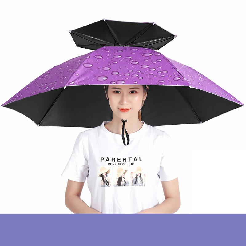 Rain Umbrella Hat Foldable Sun Shade Waterproof Fishing Headwear Cap Beach Head Hats Double-Layer UV Protection Sunscreen