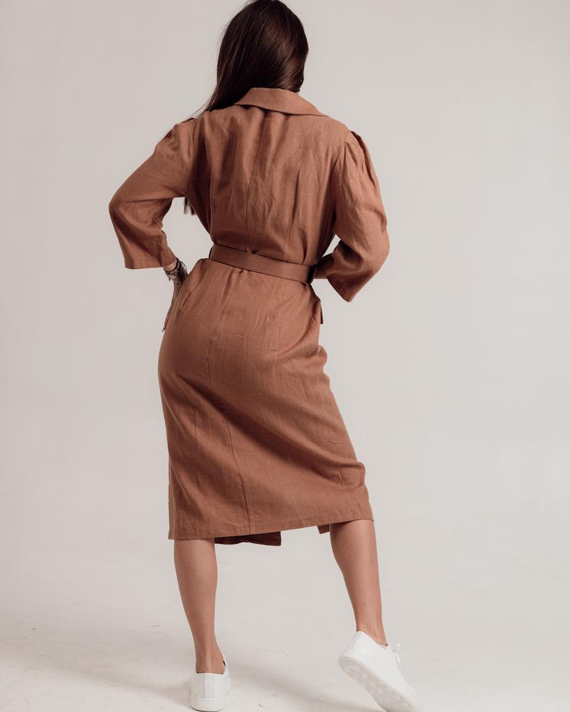 Summer Dress Sandrom 4466 42 L Camel Linen
