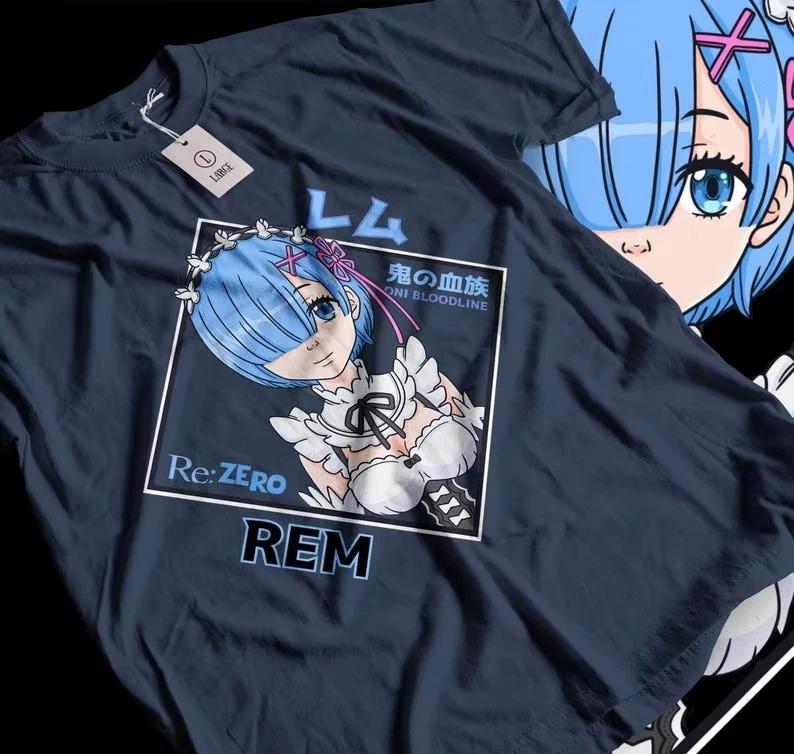 Re:Zero Starting Life In Another World Rem "Oni Bloodline" Anime Print T-Shirt | Unisex Cotton Casual Short Sleeve Streetwear Top