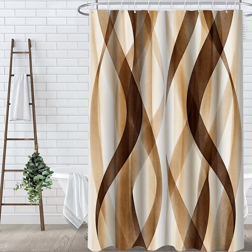 4Pcs Modern Geometric Shower Curtain Set with Non-Slip Bath Mat, Toilet Lid Cover, Contour Rug & 12 Hooks, Bathroom Decor