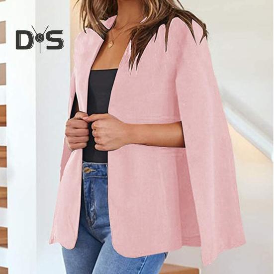 Spring Autumn Women Collarless Split Sleeve Design Cloak Suit Coat Office Lady Solid Color Open Front Casual Loose Outerwear Tops