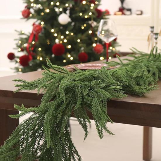 180/270CM Artificial Norfolk Pine Garland Faux Christmas Pine Needle Rattan Mantle Fireplace Porch Indoor Outdoor Hanging Decoration