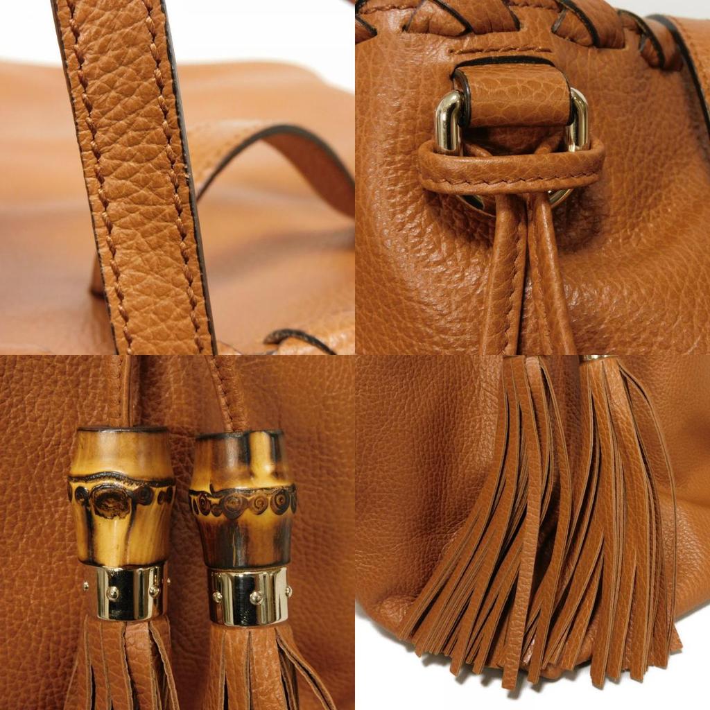 Used 9539 Bamboo Tassel Large Tote 354666 7924 Calfskin Woven Shoulder Bag Charm Brown Unisex from Japan AUTHENTIC