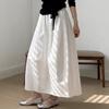 White Bubble Hem Midi Skirt for Women - Spring/Summer Versatile Lazy Style Patchwork High-Waist A-Line Puff Skirt