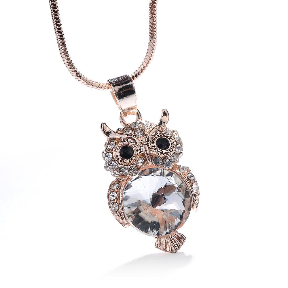 European & American Rhinestone Crystal Owl Necklace Sweater Chain
