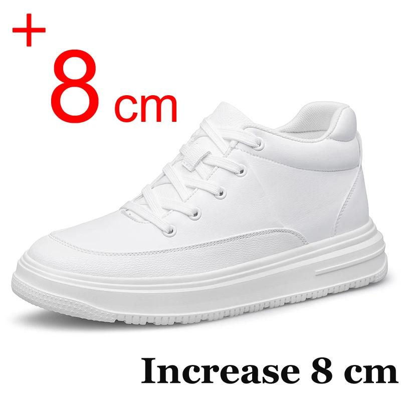Herren Leder Sneakers Schuhe mit Erhöhung Schwarz Größer Werdende Schuhe Männer 6CM 8CM Weiß Casual Lift Casual Schuhe Masculino Größer