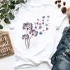 Women's dandelion floral print letter t-shirt - Trendy women's T-shirt with short sleeves Summer polyester fabric